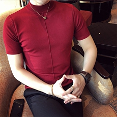 M01/p45针织衫毛衣男早秋男士半高领纯色修身内搭打底衫线衣酒红，男装针织衫/毛衣，电商D303