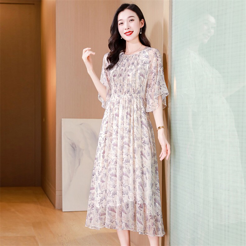 真丝连衣裙2025夏季新款大码女装衣服桑蚕丝高端精致气质碎花裙子,女装连衣裙,阿舍尔精品