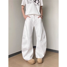 新款ins潮流时尚拼接打褶可调节扣弯刀牛仔裤原宿慵懒日系百搭，男装牛仔裤，星座410-7
