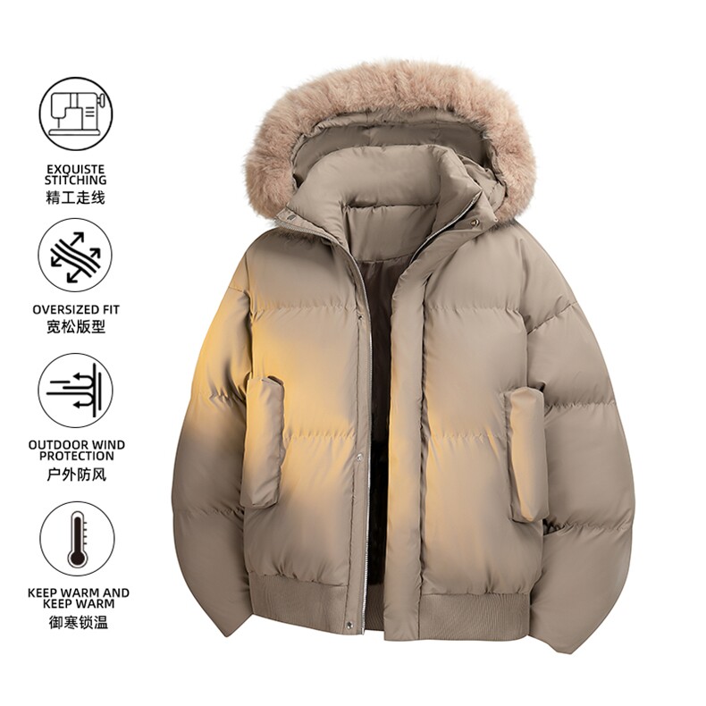 白底立体光板可二开 休闲百搭连帽毛领加厚情侣棉服MY5241 TP90图片