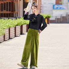 新中式套装女2025秋装新款盘扣长袖丝绒两件套，女装套装/套裙，天丝秀