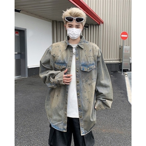 美式复古高街牛仔外套男春秋季高级感设计感小众潮翻领夹克JK985图片