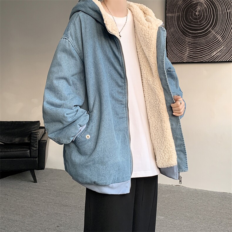 控价158牛仔棉衣男大码加绒羊羔绒牛仔棉服男棉袄NM53343-P140,男装棉衣,电商A040