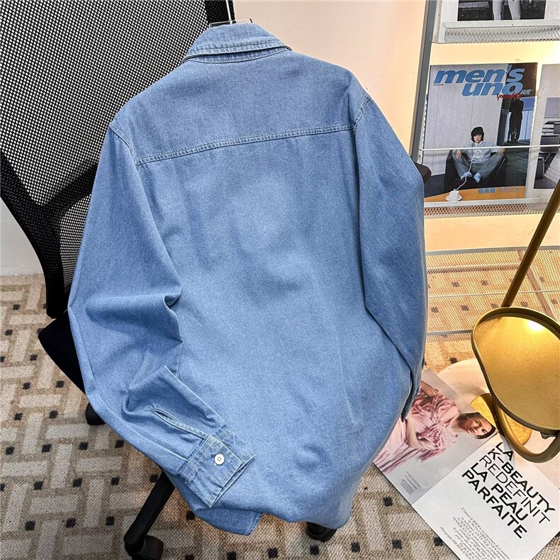 春季设计感韩系简约休闲百搭翻领牛仔长袖衬衫宽松6112P40,男装衬衫,星座410-2