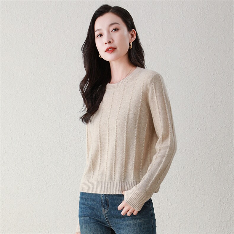 100%纯山羊绒秋冬新款圆领女宽松针织打底羊绒衫,女装羊绒衫,阿舍尔精品
