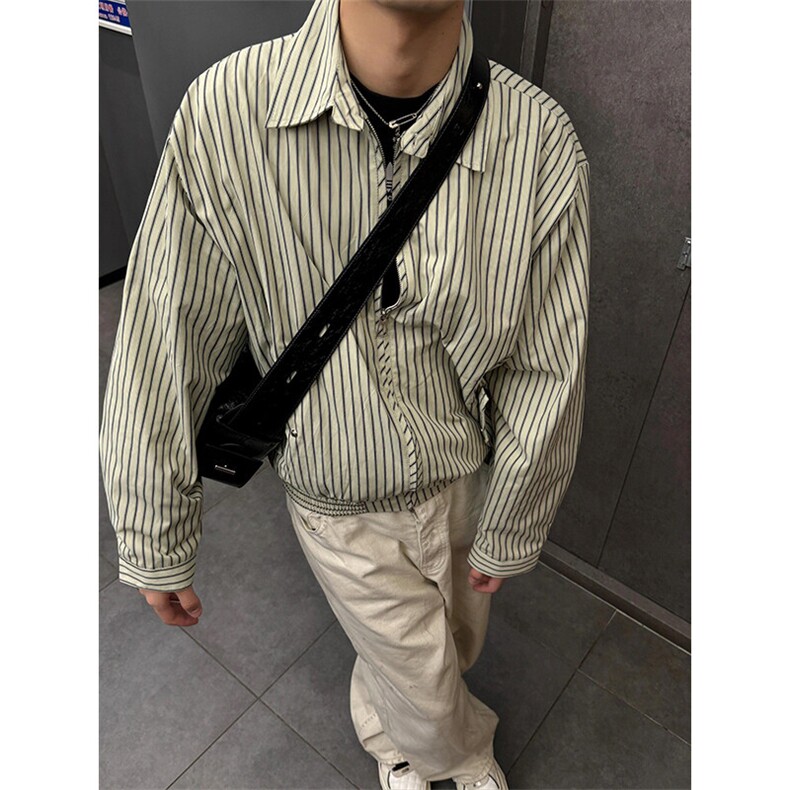 设计感拉链衬衫外套小众条纹冷淡系衬衣夹克 JK009 特P65图片
