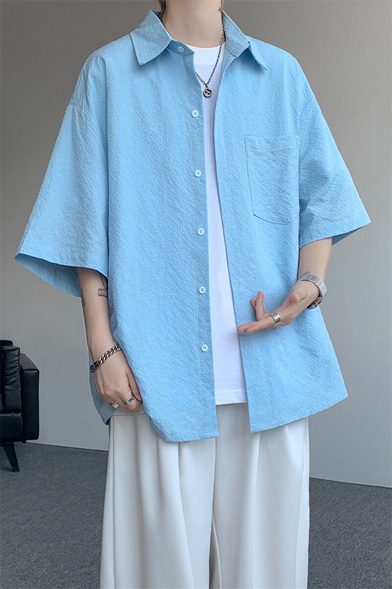 8XL-M泡泡纱盐缩肌理短袖衬衫男夏季冰丝外套防晒衬衣DC28011P36,男装衬衫,电商B312