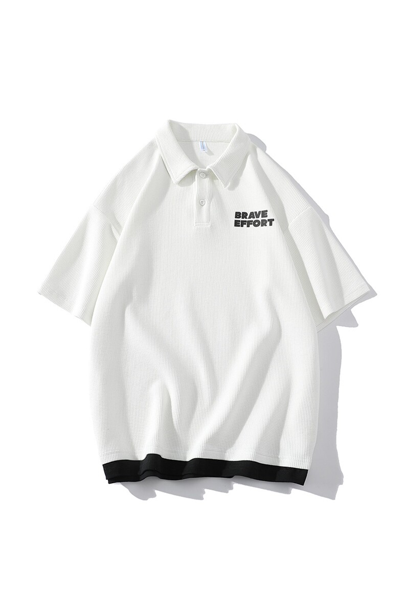 白底夏季日系潮牌华夫格POLO衫宽松字母印花情侣半袖男1500-P45,男装Polo衫,电商A441