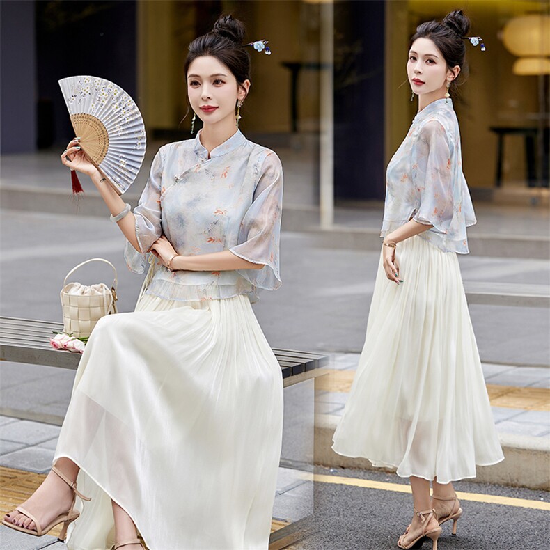 /新中式天丝套装女夏季新款国风汉服禅意茶服穿搭两件套,商品下架区,韩然一族