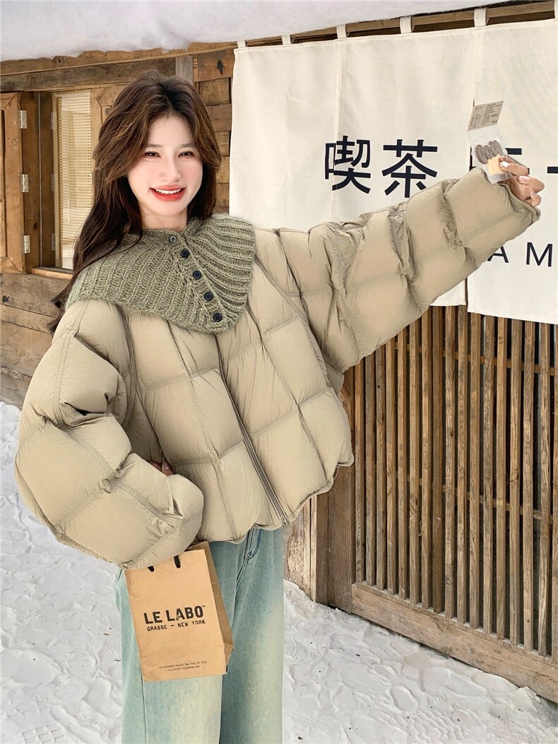 可拆针织连帽短外套设计感宽松保暖厚上衣冬,女装羽绒服,浙宝212A
