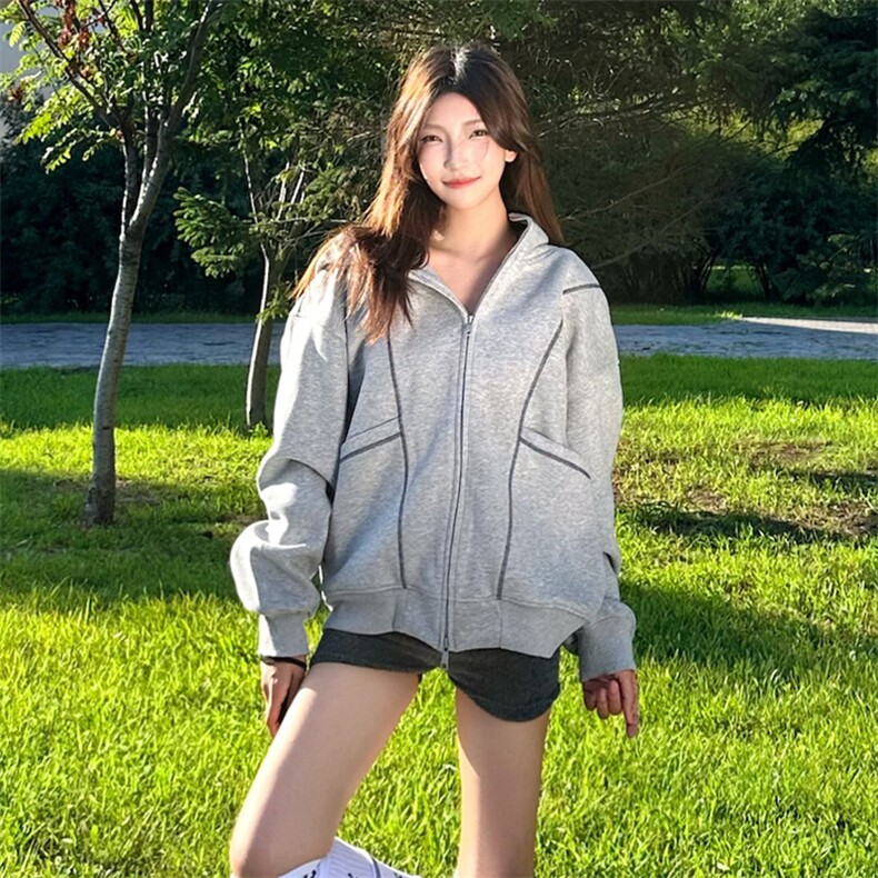 抖音得物高品质秋冬美式高街重磅结构辑明线纹理连帽卫衣外套W111,男装卫衣,电商A486