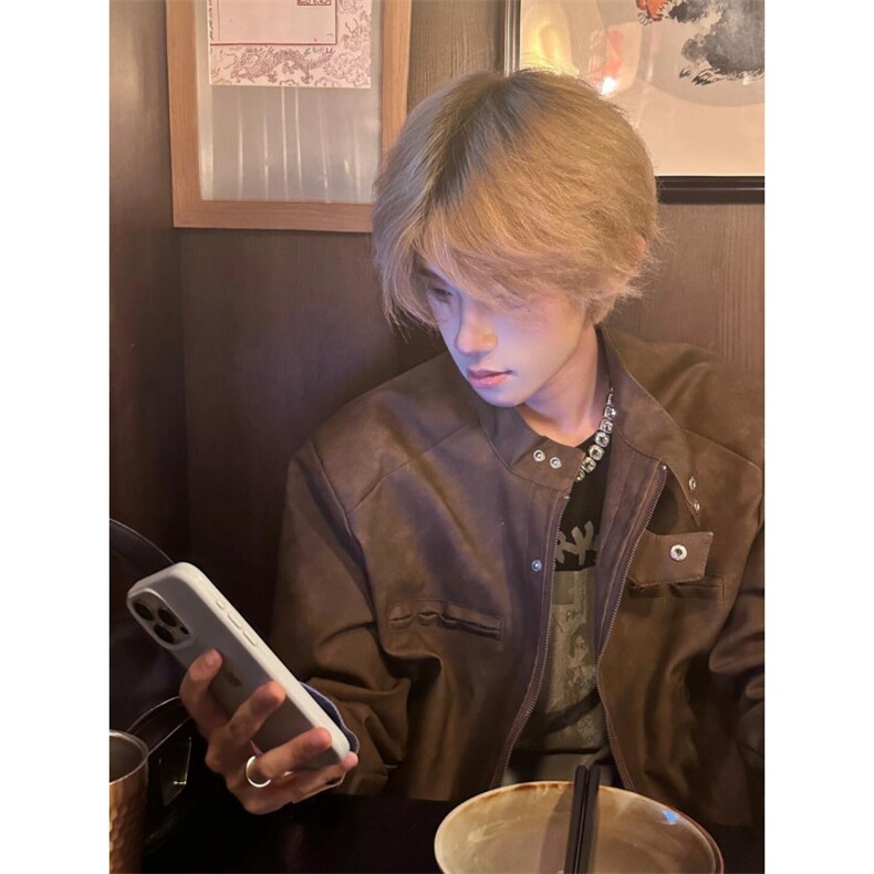 【有货】棕色皮衣外套男春秋款美式复古机车服夹克HT20HH-特P68图片