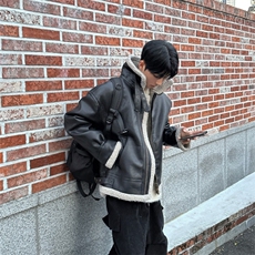 816B-PY018-P150冬季皮毛一体羊羔毛翻领立领皮衣宽松加厚外套，男装棉衣，星座816B
