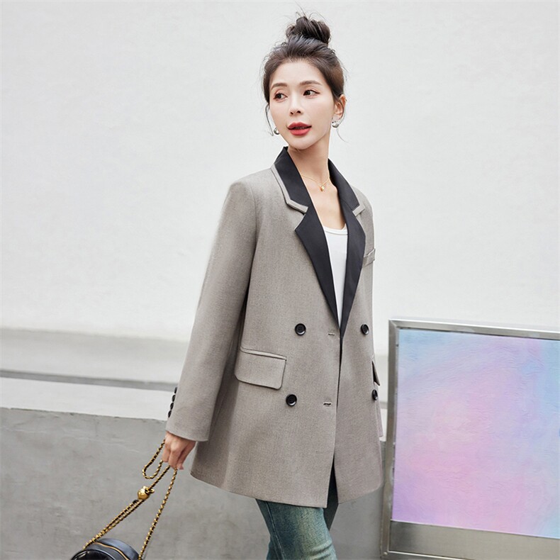灰色西装外套女春季2024年新款今年流行别致时尚高级质感法式上衣,女装西装,岚衣(原川流布茜）