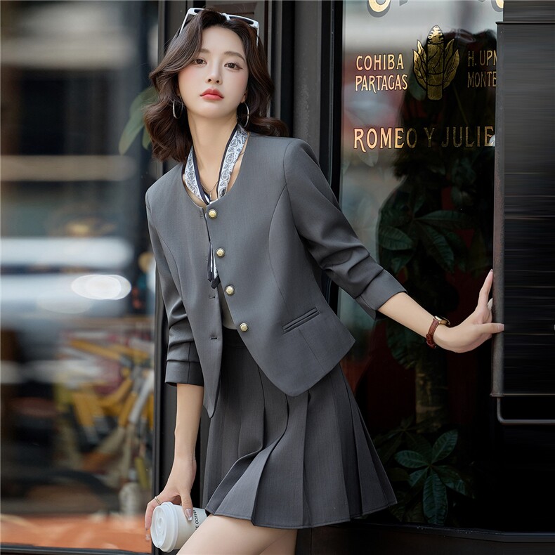 学院风西服套裙2025年秋季新款小香风配丝巾职业正装，女装套装/套裙，贝蕾酷儿