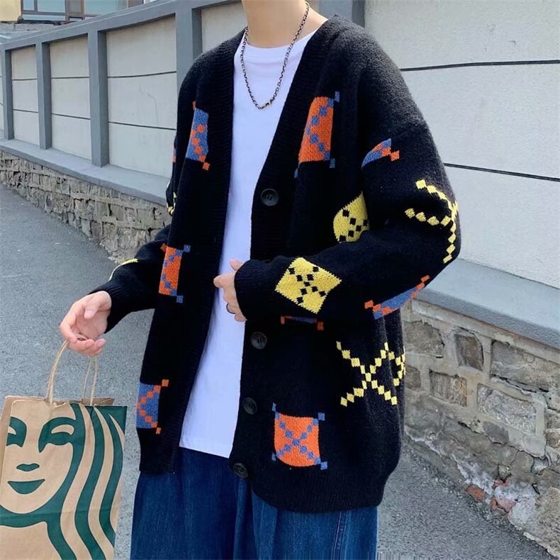 ins港风宽松情侣针织衫毛线衣方块印花毛衣男春秋季W1576-P52,男装针织衫/毛衣,星座512-4