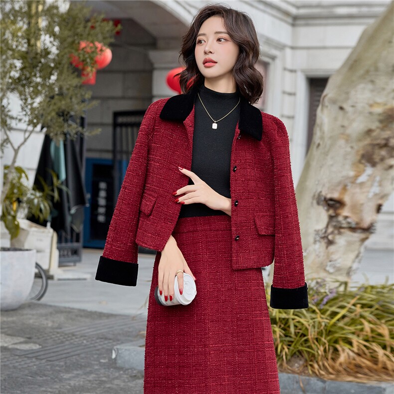 现货！小香风套装裙女2025秋冬新款轻奢拼接外套半身裙两件套,女装套装/套裙,魅影