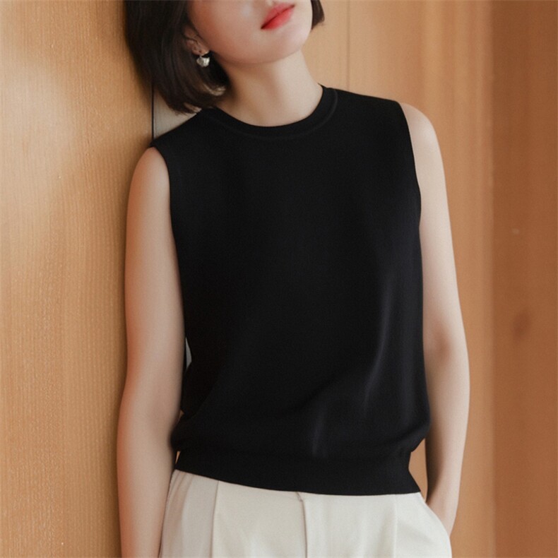 纯色简约百搭羊毛精纺扬子纱圆领背心，女装背心吊带，臻维羊绒