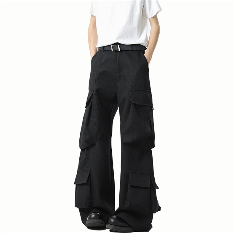 港风宽松微喇休闲裤多口袋工装裤长裤A014-DY25217-P85控118,男装工装外套,电商A014