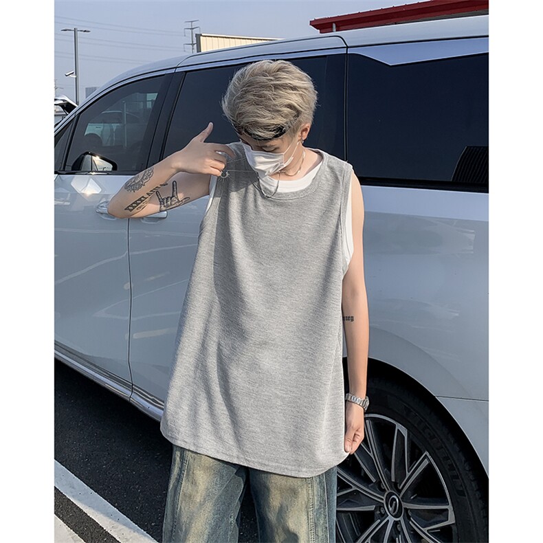 夏季新款克罗心华夫格假二件背心宽松版无袖圆领T恤男ZX438-P28,男装背心/马甲,星座313A(原308A-2)