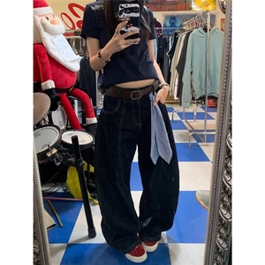【现货】DA461-特批48美式复古设计感弯刀牛仔裤男女宽松百搭裤图片