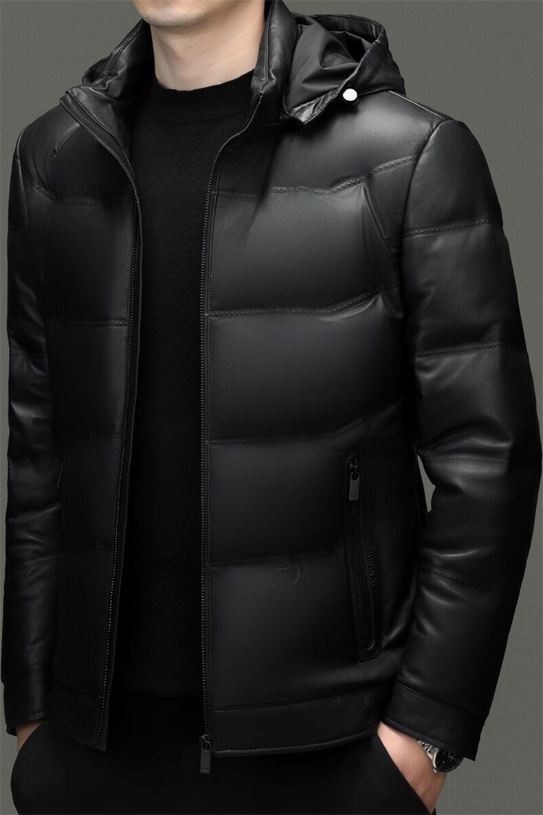 BG5608冬季海宁真皮羽绒服男鹅绒时尚皮衣可脱卸帽绵羊皮外套商务,男装皮衣,电商B360