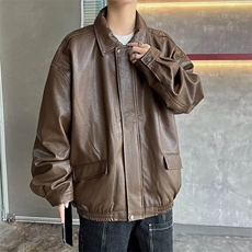 美式复古棕色机车皮衣男外套痞帅春秋咖色翻领夹克PW83，男装夹克，星座1116A-1（原606A）