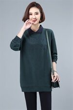 时尚中长款假两件刺绣卫衣女宽松显瘦百搭休闲上衣，女装卫衣/绒衫，简韵佳
