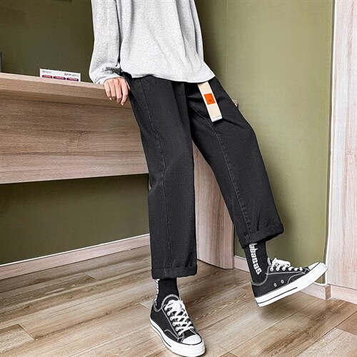 送腰带~直筒牛仔裤男直筒阔腿长裤ins宽松九分裤子A080-9258-P35，男装牛仔裤，电商A080