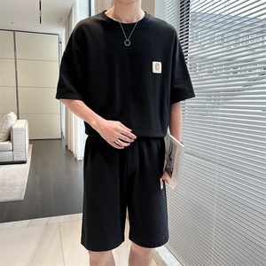 2025夏季轻熟风潮流休闲百搭宽松短袖华夫格套装两件套TZ302-P88图片
