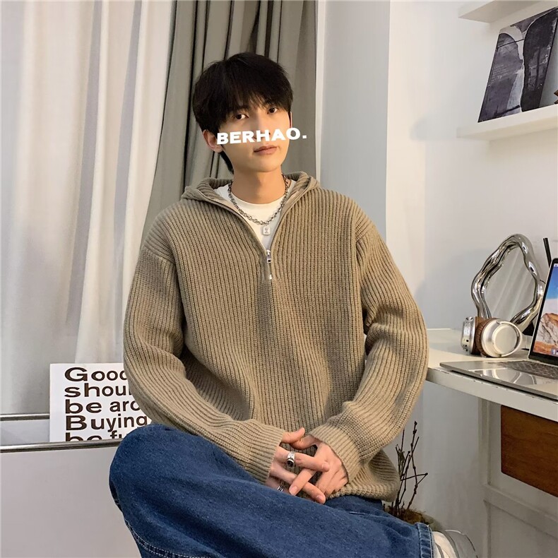 得物品质秋款男连帽毛衣拉链针织衫休闲打底外套M3115P58,男装针织衫/毛衣,星座1013-1
