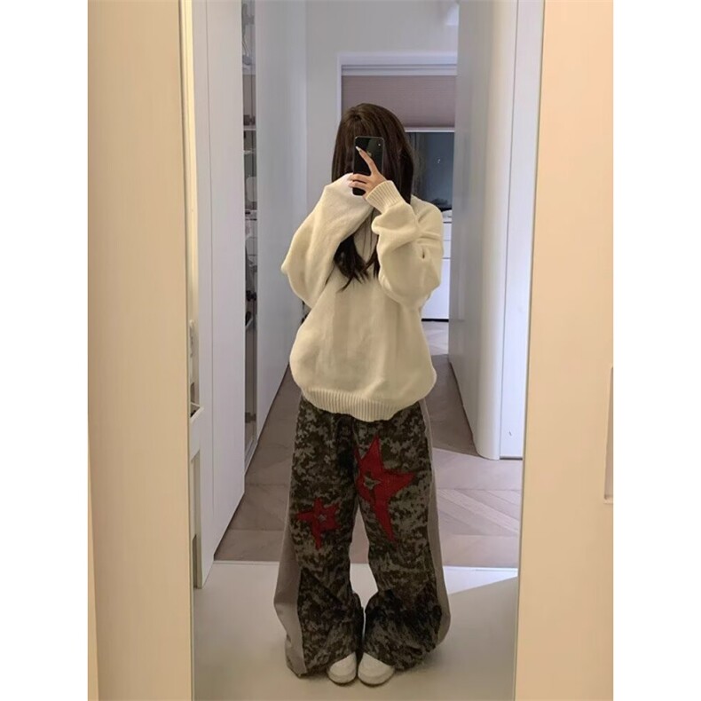 eihey诶嘿美式复古洋气旗帜图案宽松圆领修身套头连帽针织毛衣女,男装针织衫/毛衣,四季星座505