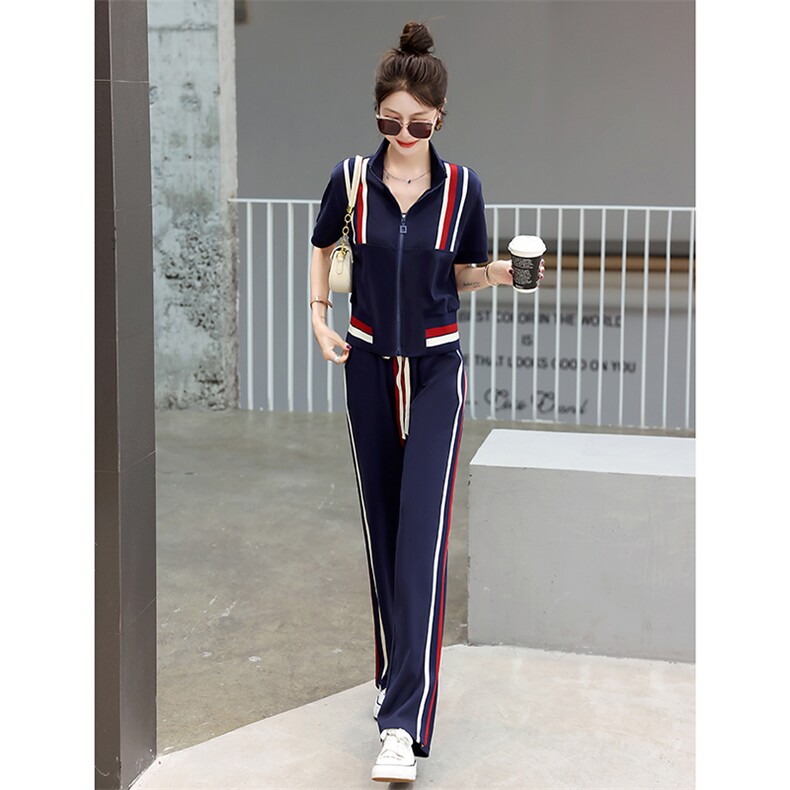 休闲运动套装女2025年新款春季时尚拼色运动服百搭女款两件套装裤,女装套装/套裙,妙形