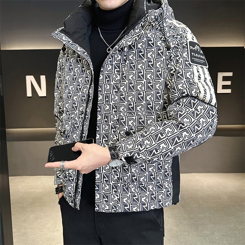 工装字母满印花羽绒服男新款设计感连帽外套A329-YR9865-P185,男装羽绒服,电商A329