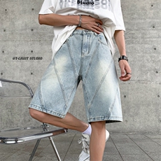 B221美式ins高街暗黑小众拼接牛仔短裤五分裤LK23068-P50控68，男装牛仔裤，电商B221