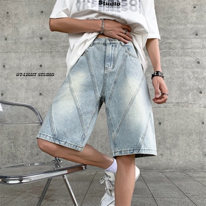B221 美式ins高街暗黑小众拼接牛仔短裤五分裤 LK23068-P50 控68图片