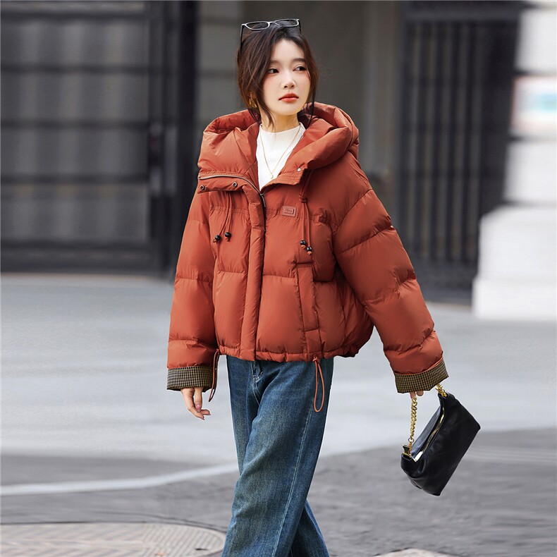 白鸭绒羽绒服女短外套2026冬季新款小个子宽松百搭面包服,女装羽绒服,鑫源服饰
