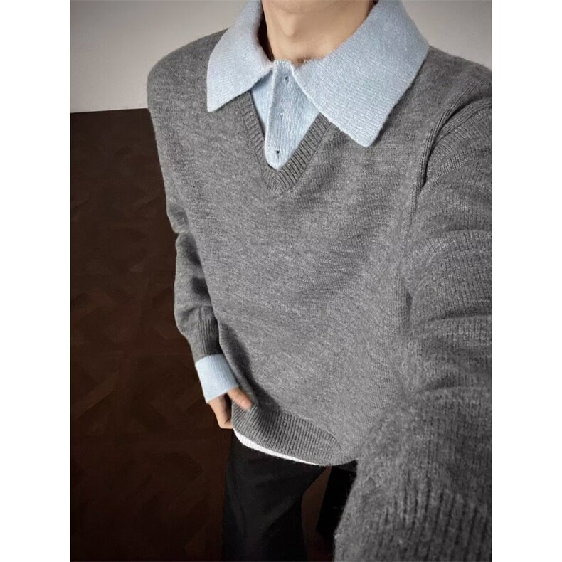 【005】5假两件针织衫毛衣A079-M7398-P60,男装针织衫/毛衣,电商A079