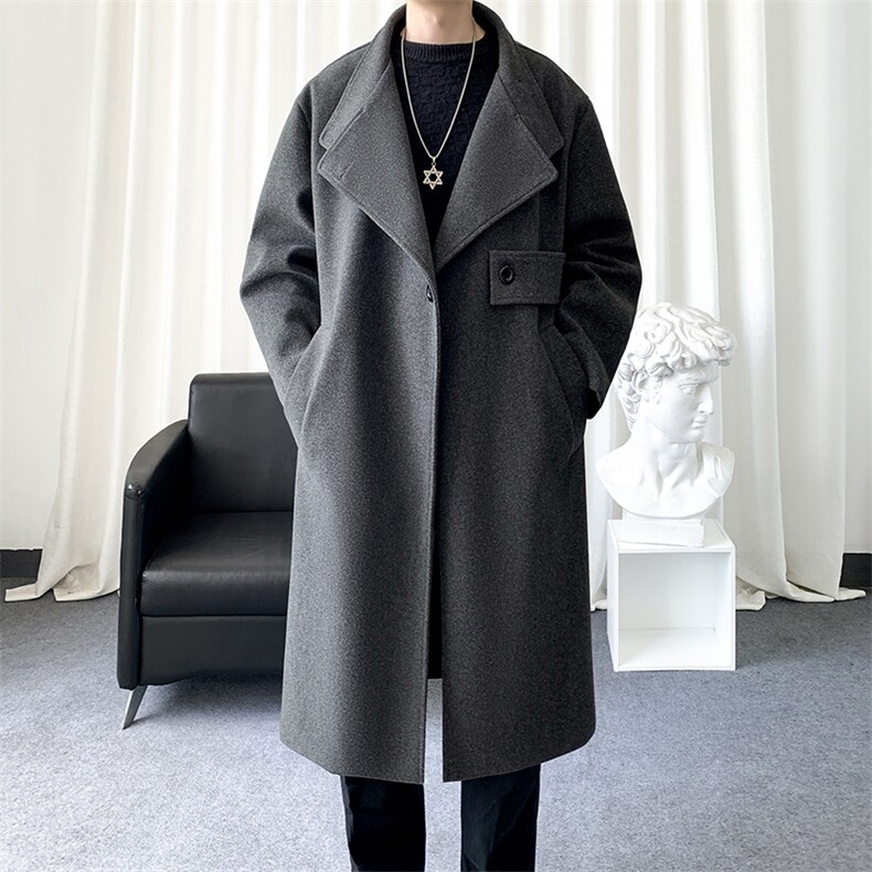 原创毛呢大衣男中长款风衣男长款大码男F729款P125爆景D，男装风衣，星座401