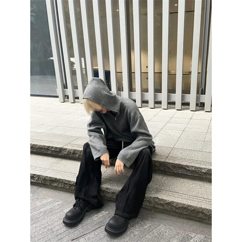 网图灰色半拉链毛衣男款美式复古高级感针织衫连帽外套MY281-特P,男装针织衫/毛衣,星座1007（原301D）