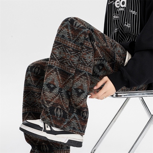 8XL-M羊羔绒裤子男冬季加绒加厚民族风重磅针织棉裤大码KZ023P78图片