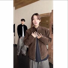 网络截图【EME】摩登年代复古绒皮工艺哈灵顿外套JK78089特P70，女装短外套，星座226-2