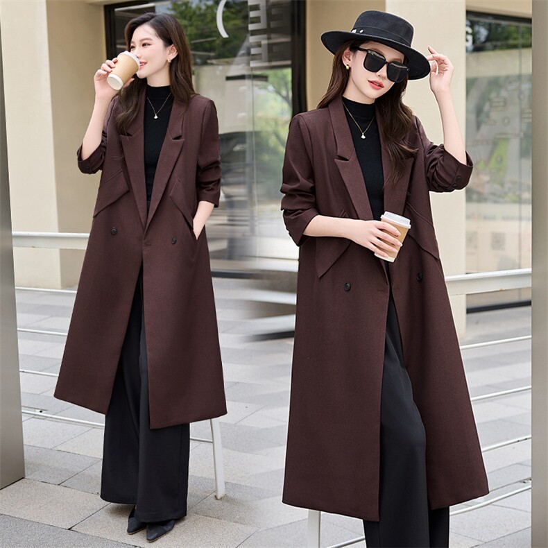 安哥拉红新款英伦中长垂感时尚设计轻奢风收腰气质洋气减龄风衣，女装风衣，时尚俏佳人