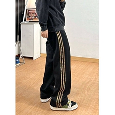 重磅白花灰美式迷彩拼接三条杠卫裤男设计感小众vibe风裤子休闲裤，男装休闲裤，星座506A