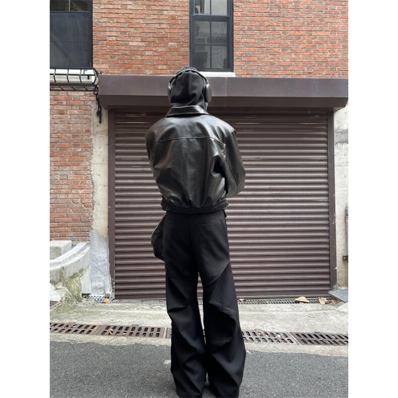 美式短款垫肩皮衣外套男春秋季高级感休闲宽松皮夹克JY770,男装夹克,星座516A