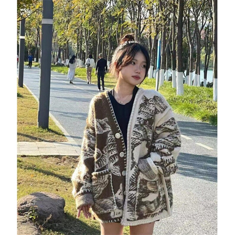 复古水墨画毛衣外套女冬季气质上衣独特超好看针织开衫M375,男装针织衫/毛衣,星座1116A（原606A-3）