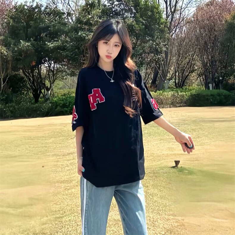 万针全刺绣工艺抖音得物高品质260克重磅纯棉双纱美式高街短袖T恤,男装T恤,电商A486