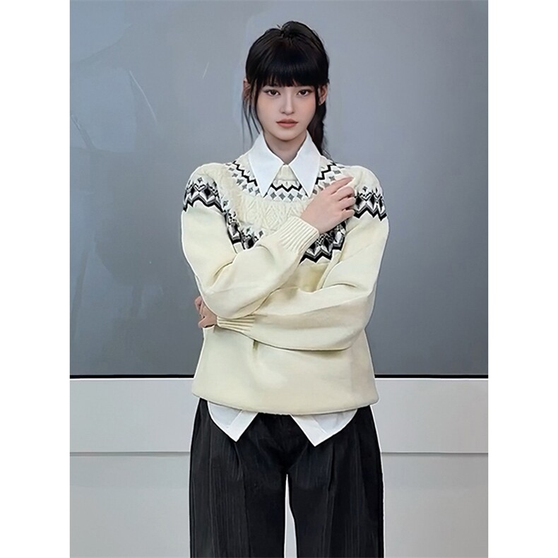 重磅秋冬装北极绒套头毛衣美式复古休闲慵懒风提花工艺针织衫外套,男装针织衫/毛衣,电商A486