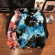 703-W198秋冬扎染双面金丝绒加绒宽松休闲情侣卫衣，男装卫衣，星座703