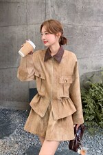 春装新款巴恩风廓形收腰夹克+短裤休闲套装2105P180K289，女装套装/套裙，2C219